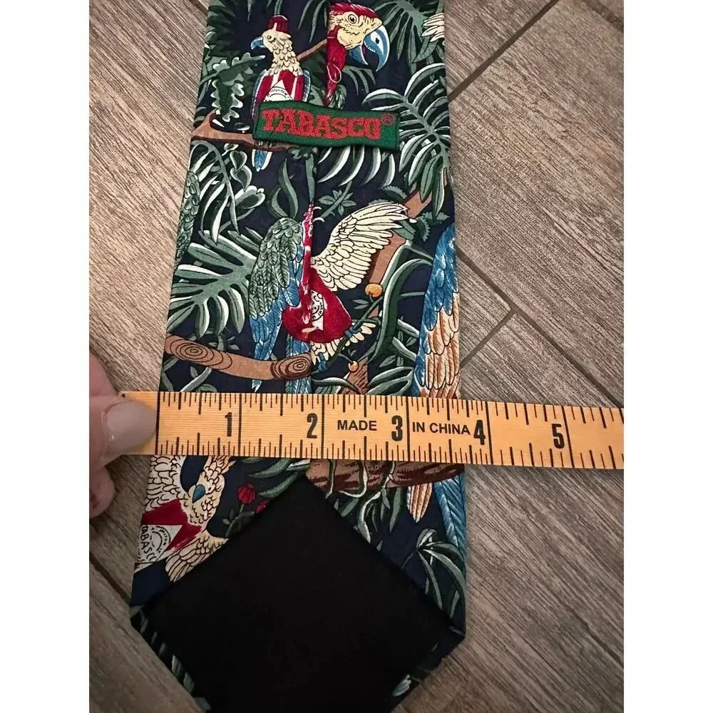 Tabaso Multicolor 100% Silk Tropical Parrot Print Neck Tie